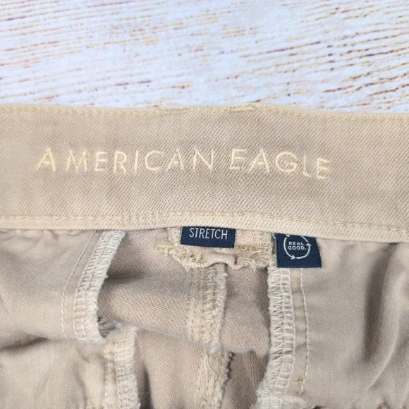 American Eagle Womens Wide Leg Crop Pants Pleated Khaki Stretch Size 14 - Picture 6 of 9